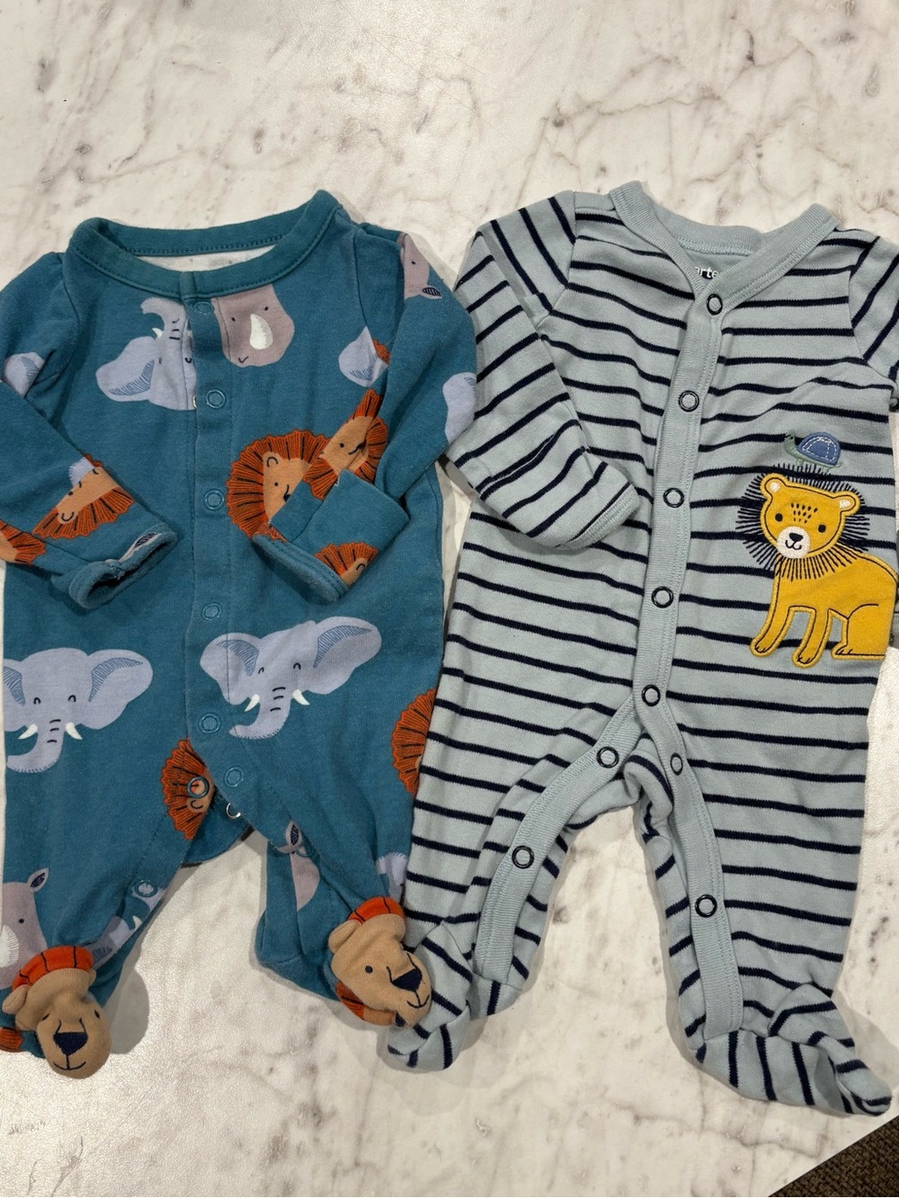 Carter’s NB One-Piece Footed Pajama Set - Blue Animals & Striped Lion Designs